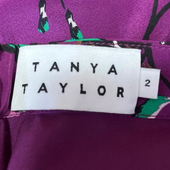 Tanya Taylor Purple 100% Silk Floral Ruched High Waisted Midi Pencil Skirt Sz 2 - Picture 4 of 5